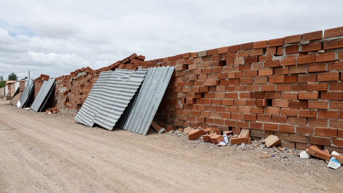 Imagen ilustrativa: montón de escombros de muros y chapas junto a una pista de tierra bajo un cielo nublado