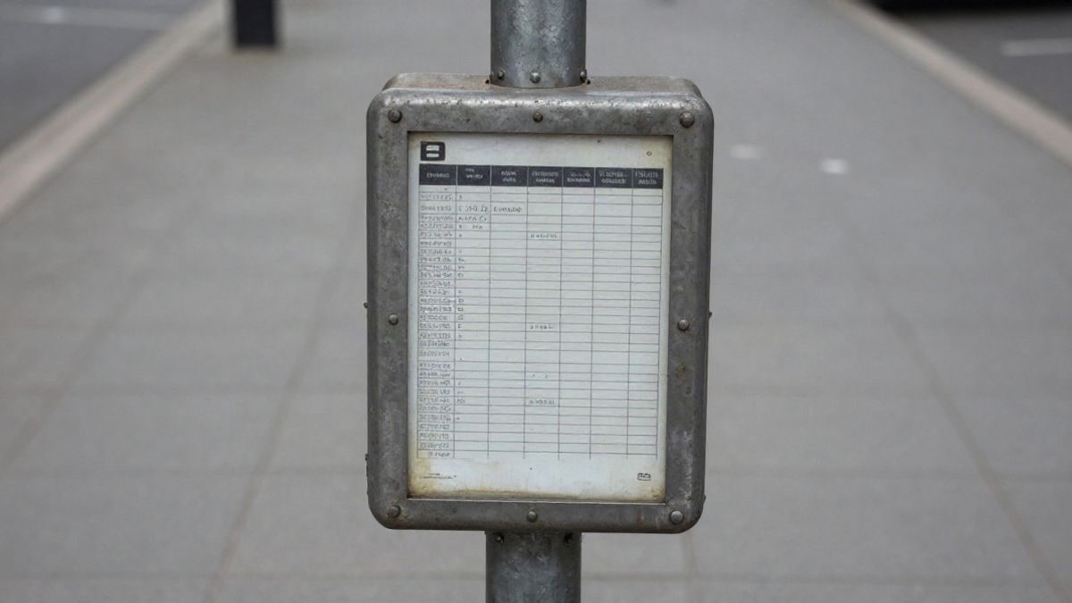 Imagen ilustrativa: detalle de un poste metálico de parada de autobús en una calle corriente de Madrid