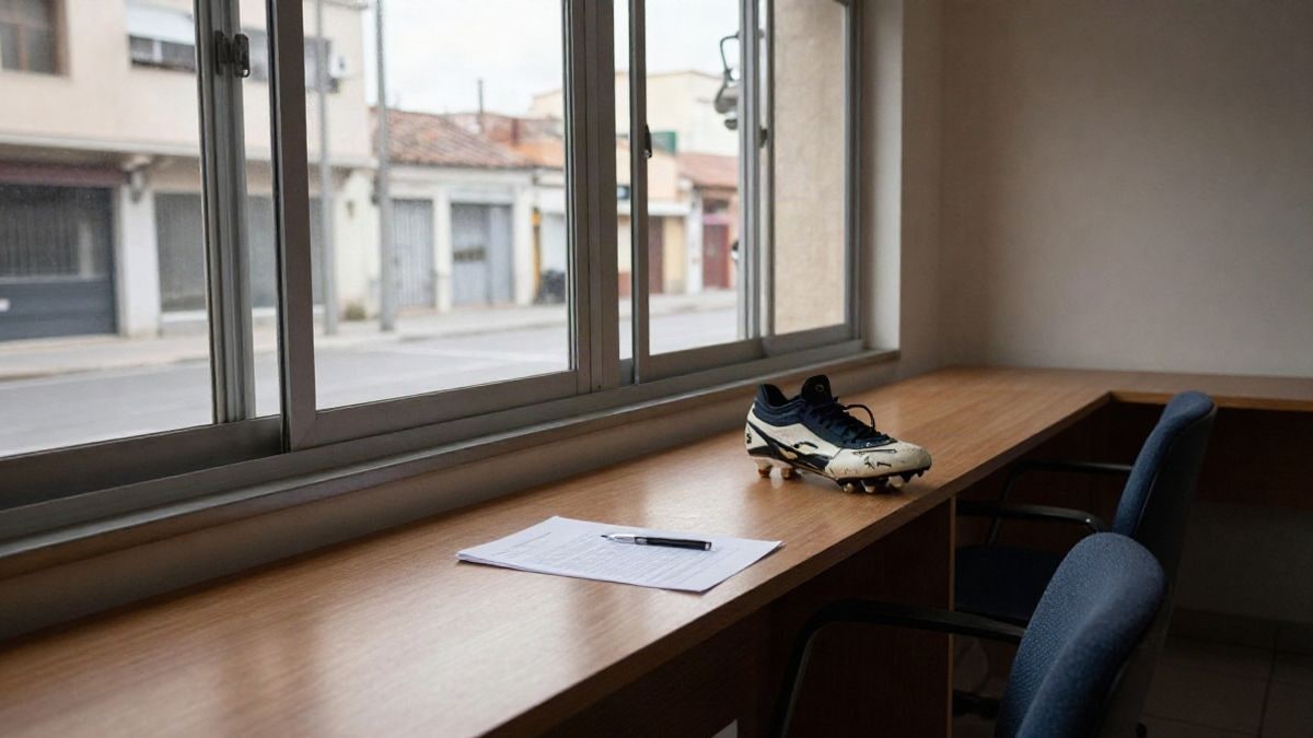 Imagen ilustrativa: interior de una oficina con un contrato en blanco y un balón sobre una mesa