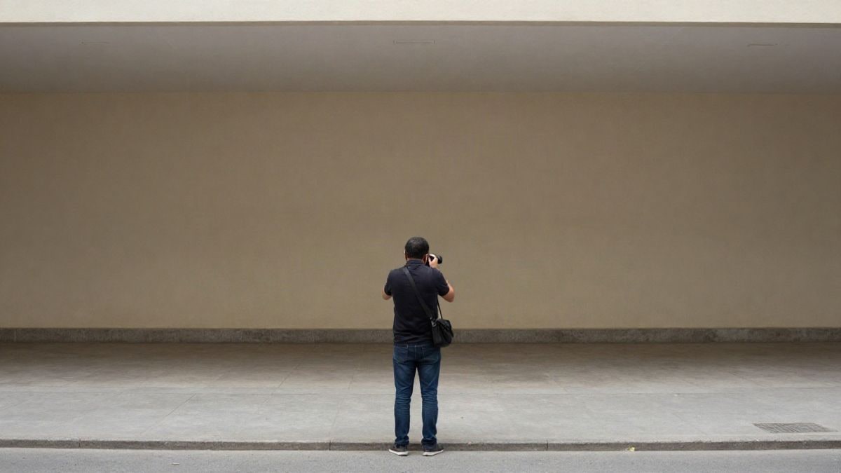 Imagen ilustrativa: un fotógrafo de espaldas con su cámara en un amplio recinto vacío