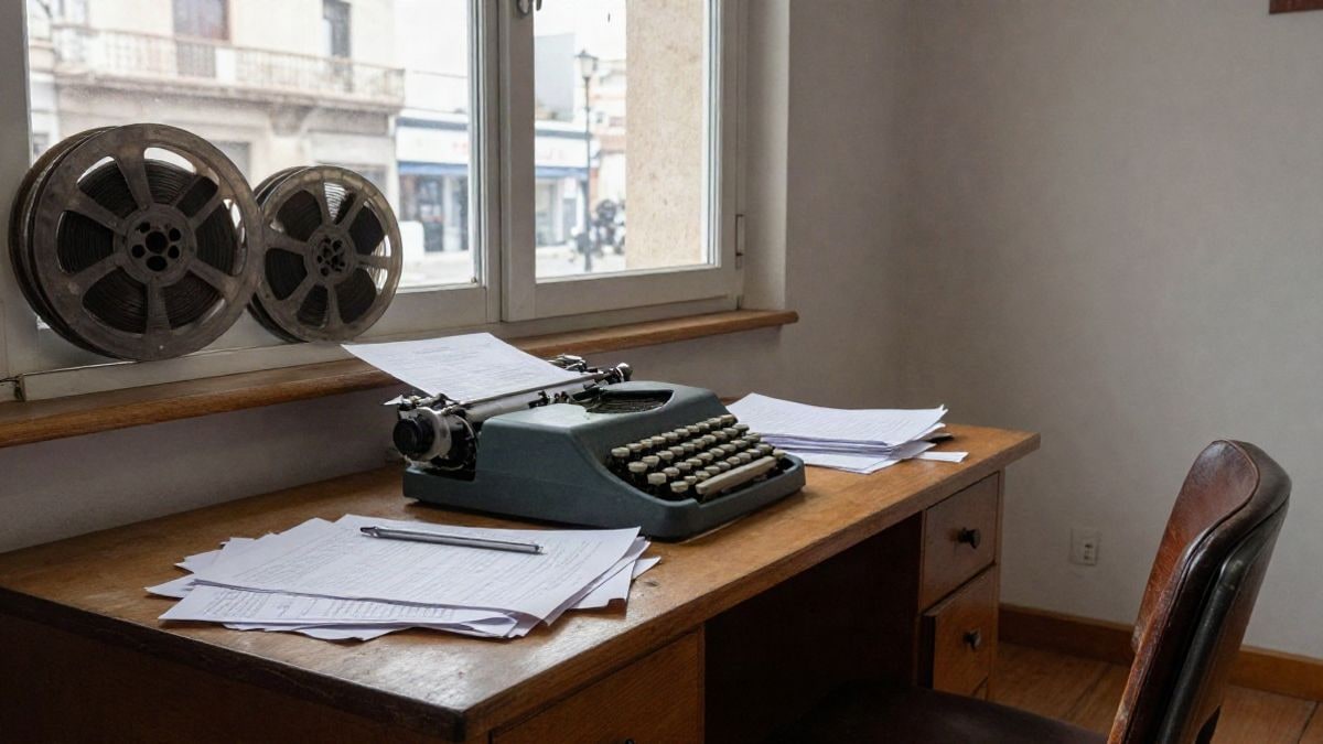 Imagen ilustrativa: escritorio vintage con máquina de escribir y páginas mecanografiadas junto a una ventana