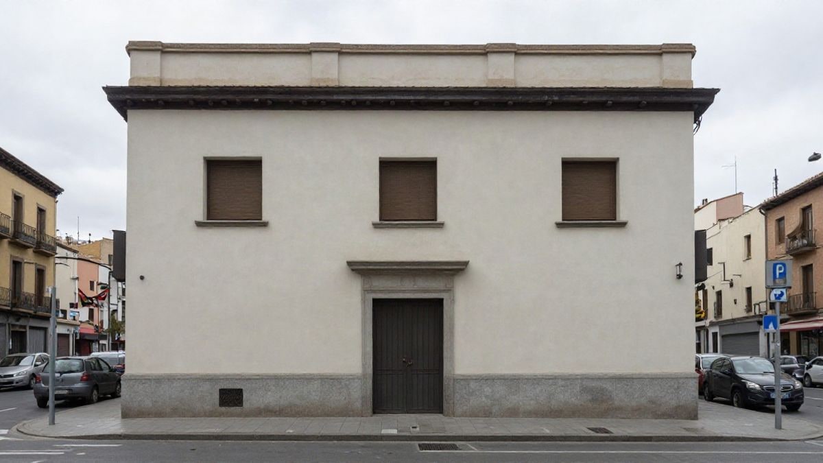Imagen ilustrativa: fachada de un edificio de oficinas en una calle corriente bajo cielo nublado, sin personas