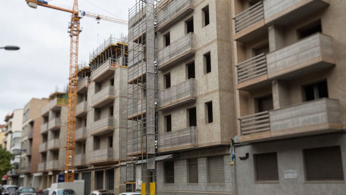 Imagen ilustrativa: fila de edificios de viviendas modernos en construcción en una ciudad española