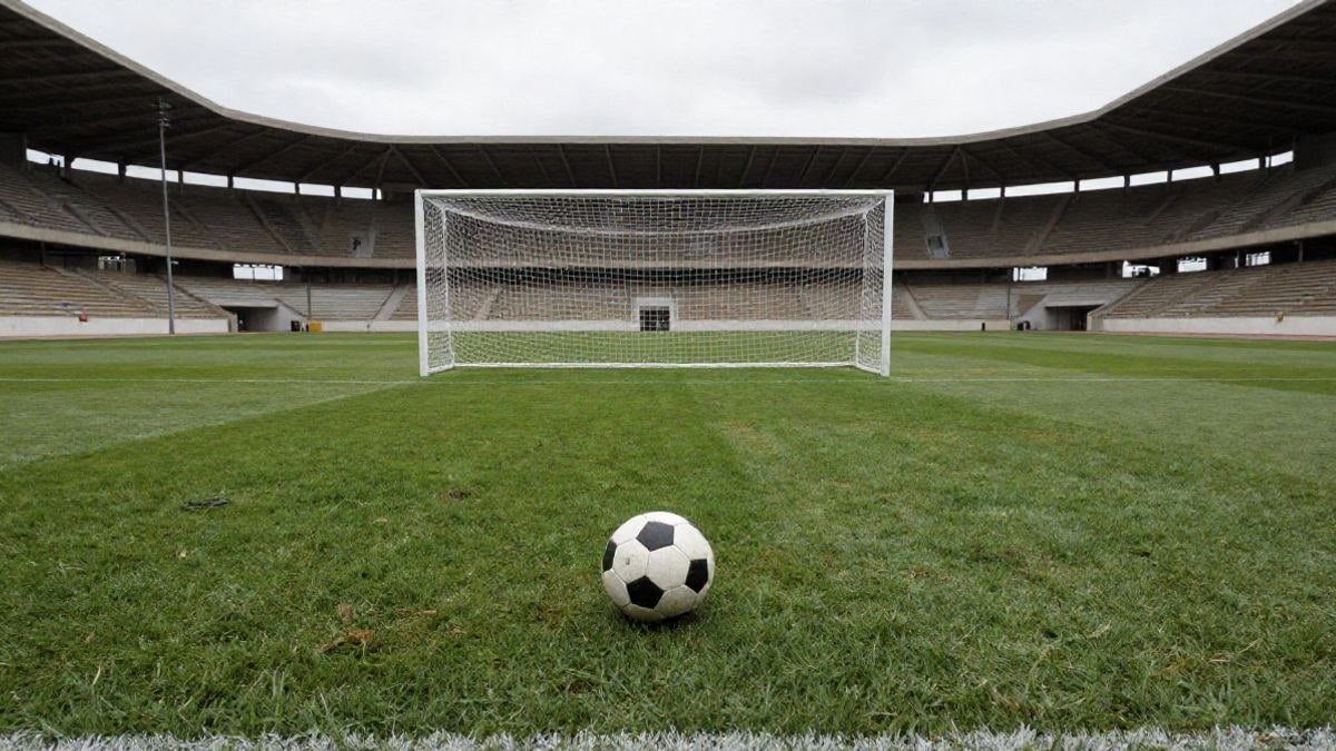 Imagen ilustrativa: un balón de fútbol sobre el punto de penalti de un campo de césped, con una portería al fondo.