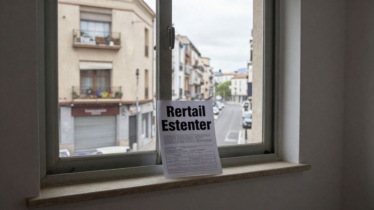Illustrative image: rental sign inside an empty flat next to a window with street views