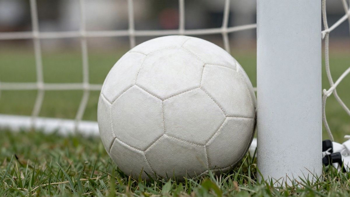 Imagen ilustrativa: primer plano de un balón de fútbol junto al poste de una portería, con la red al fondo
