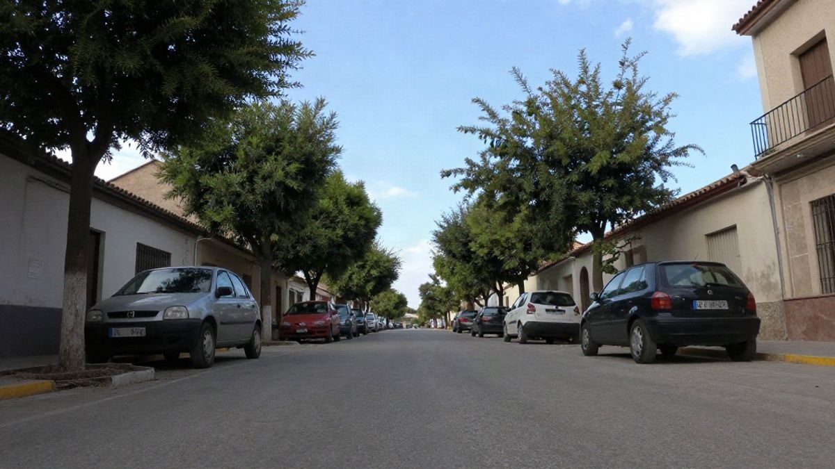 Illustrative image: tree-lined residential street viewed from the ground with clear sky in the background